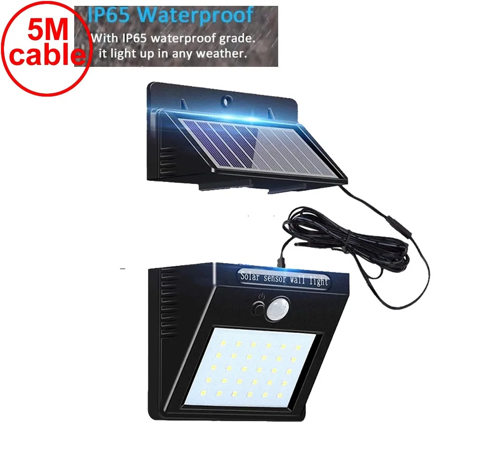 

500lm Led Solar Light Outdoor Waterproof Lighting For Garden Wall 30 leds 3Modes split mount Solar Lamp deck door security patio