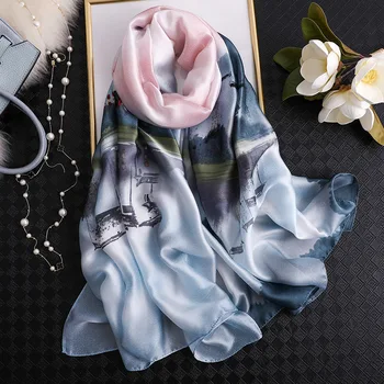 

New 2019 Spain Luxury Brand Ombre Leisure Village Print Scarf Lady Bandana Shawls and Wraps Summer Beach Headband Foulards Hijab