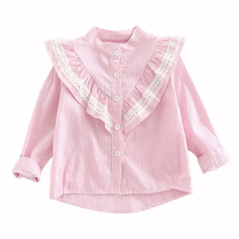 Baby Girls Shirts Coat Long Sleeve Striped Baby Shirt Lace Kid\'s Blouses Girl Clothing