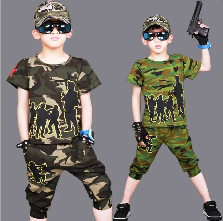 

New Summer Children's clothing set Suit boys Camouflage Performance costume shorts & T-shirts Twinset 3 4 5 6 7 8 9 10 12 Years