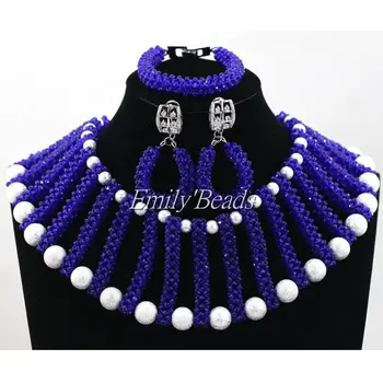 

Glamorous Royal Blue Crystal Beads Jewelry Set Nigerian Wedding Costume African Beads Bridal Jewelry Set Free Shipping ALJ404