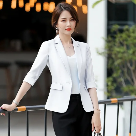 Formal Office Ladies White Blazer Women Half Sleeve Jackets Work Wear ...