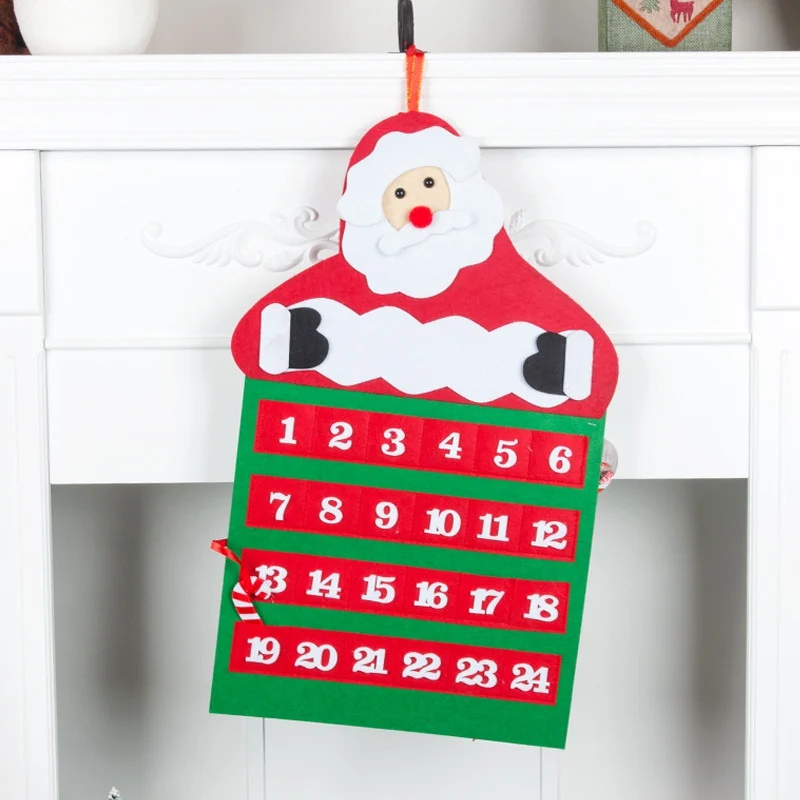 Cute Santa Claus Christmas Home Party Shop Advent Calendar Countdown Decoration Wall Hanging Velvet Calender Gifts New Year