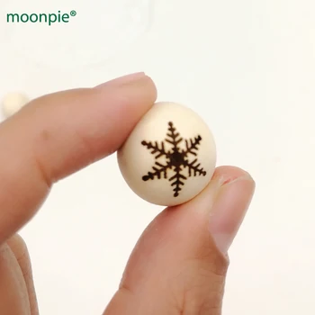 

20mm wood xmas Christmas snowflake round ball bead for teether shaped burnt engrave diy accessory wooden craft decoration EA184