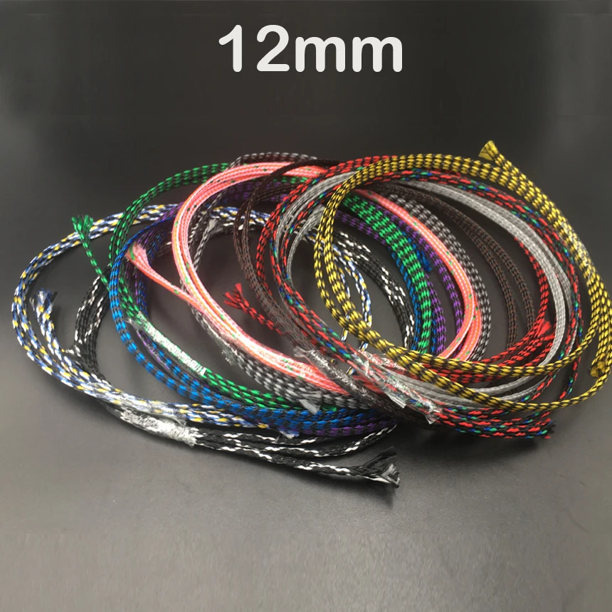 

12mm Red Blue Black Gray Purple Brown Green Soft Cotton Yarn Braid PP+PET Nylon Expandable Wire Protect Sheath Cable Sleeve
