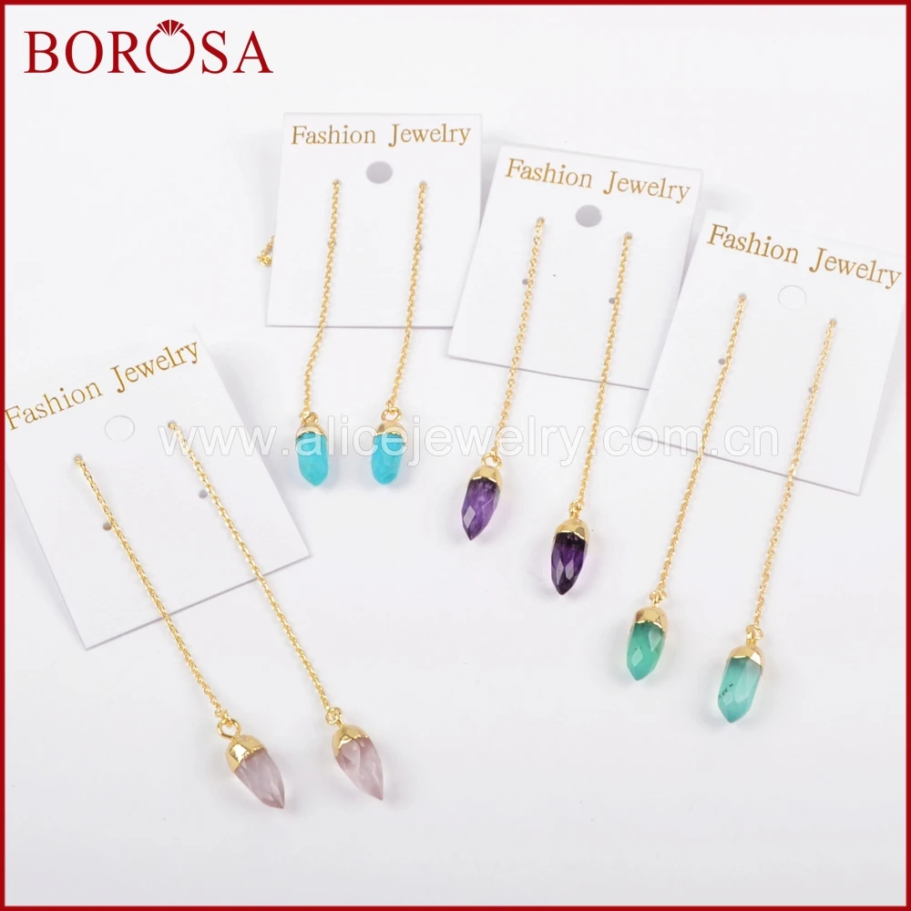 BOROSA 4 пары золотого цвета многоцветные камни крошечные Спайк Гранёные серьги Drusy