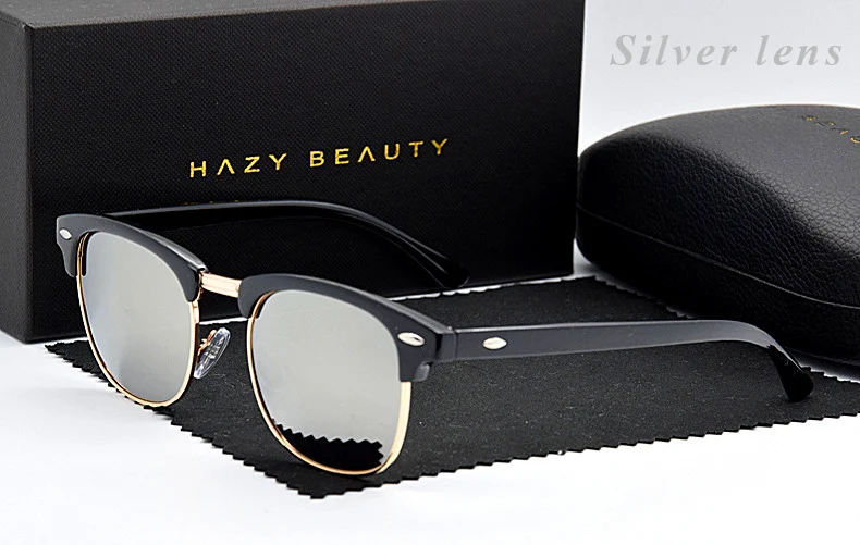 Клуб классики; Для женщин поляризованных солнцезащитных очков 3016 Для мужчин модный бренд солнцезащитные очки UV400 Винтаж очки с заклепками, lunette de soleil femme - Цвет линз: Silver lens