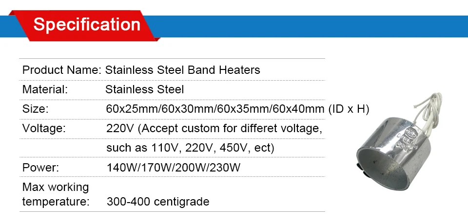 LJXH 140 Вт/170 Вт/200 Вт/230 Вт 220 В ленточный нагреватель 60x25 мм/30 мм/35 мм/40 мм Нагревательный элемент из нержавеющей стали для машины для литья пластика