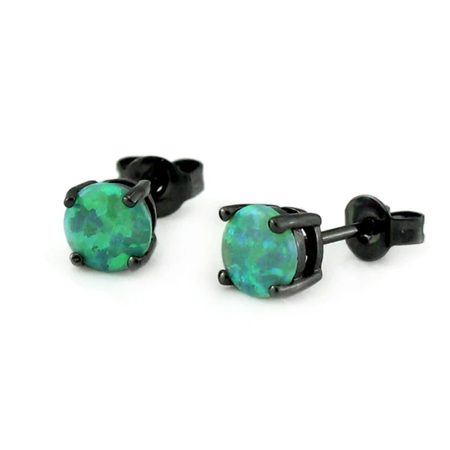 Synthetic Green Fire Opal Earring Black Gold Color Stud Synthetic Green Fire Opal Earring Black Gold Color Stud Earrings Oe269