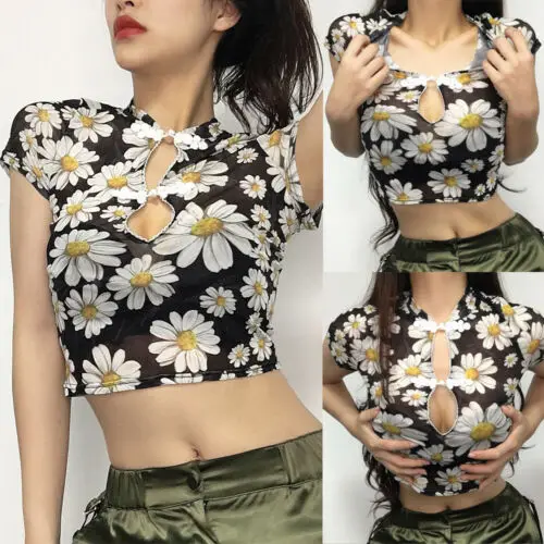 2019 مثير النساء عالية الرقبة شاش شفاف شير المحاصيل تي شيرت كامل المحملة قمم المحملة 2019 مثير النساء عالية الرقبة شاش شفاف شير المحاصيل تي شيرت كامل المحملة قمم المحملة