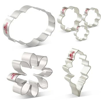 

KENIAO Mother's Day Cookie Cutter Set for Party - 6 Piece - flower & Oak leaf Biscuit / Fondant Cutter - Stainless Steel