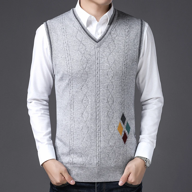 Мужские новые модные дизайн плед кашемировый свитер жилет мужской v-образным вырезом без рукавов в клетку шерстяной свитер Пуловеры