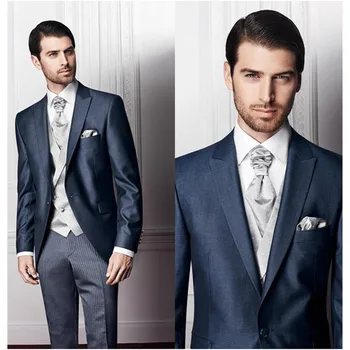 

Fashion Men Suits Handsome One Button Peaked Lapel 3Pieces High Quality Formal Terno Masculino Custume Made (Jacket+Pants+Vest)