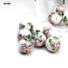  Free Shipping 10Pcs/lot 14mm Round Jade white Japan Painting Vintage Japanese Colored Drawing Beads the bottom of Flower Pattern 