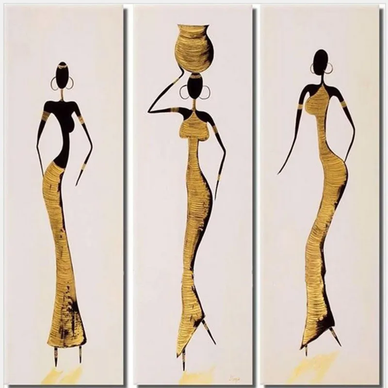 

3 Panel Pictures Modern Home Decoration Handmade Abstract Figure Oil Painting On Canvas 3 Piece Africa Women Acrylic Paintings