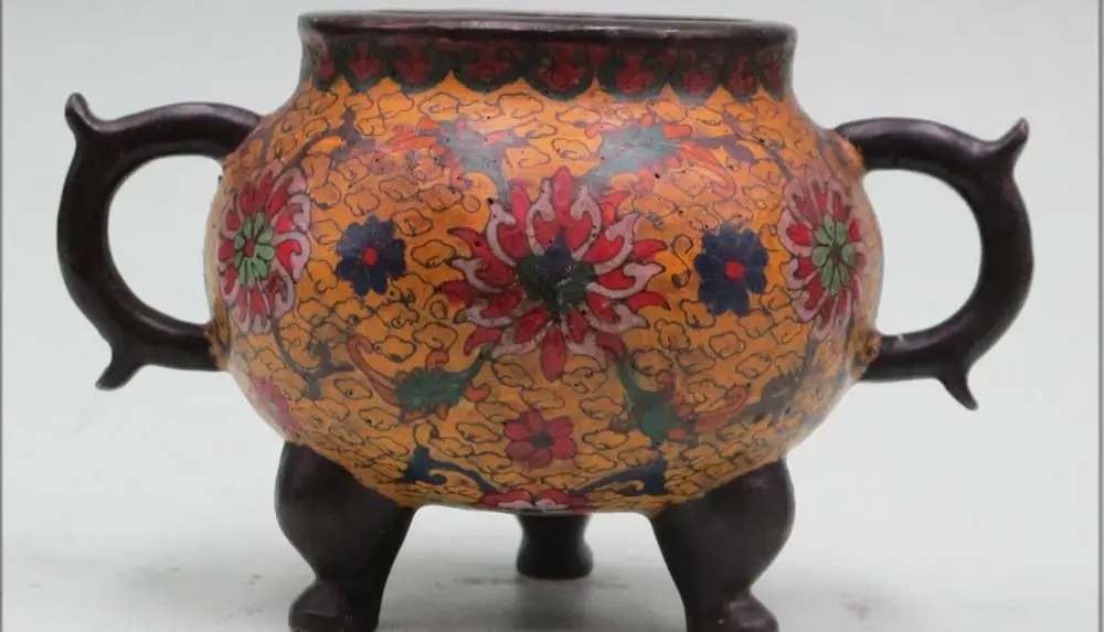 Qing dynasty Folk ancient Bronze Cloisonne handwork ear thorn Bao ding censer | Дом и сад