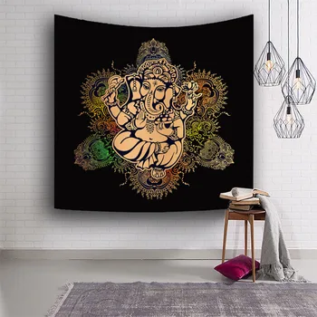

Indian Tapestry Black Background Elephant Wall Hanging Ganesha Tapestries Digital Printing Wall Decor