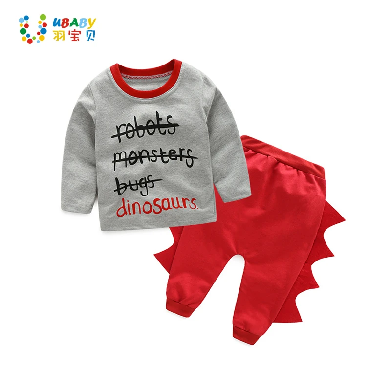 

Baby Boy Cartoon Sport Set Cute Children Autumn Clothing 2pcs Set Cotton Long Sleeve T-shirt + 3D Dinosaur Pant Set Kids Clothes