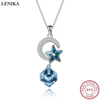 

LEKANI Necklaces For Women Fashion Luxury Square Crystals From Swarovski Necklaces Pendants Real 925 Silver