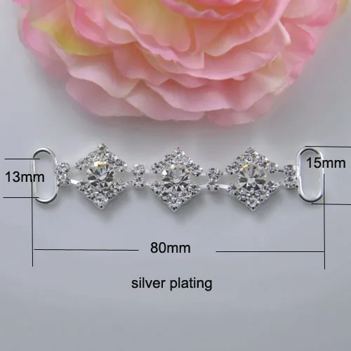 

(J0747) 80mmx15mm ,fit for 13mm-15mm ribbon,rhinestone connector for hair jewelry, silver plating,100pcs/lot