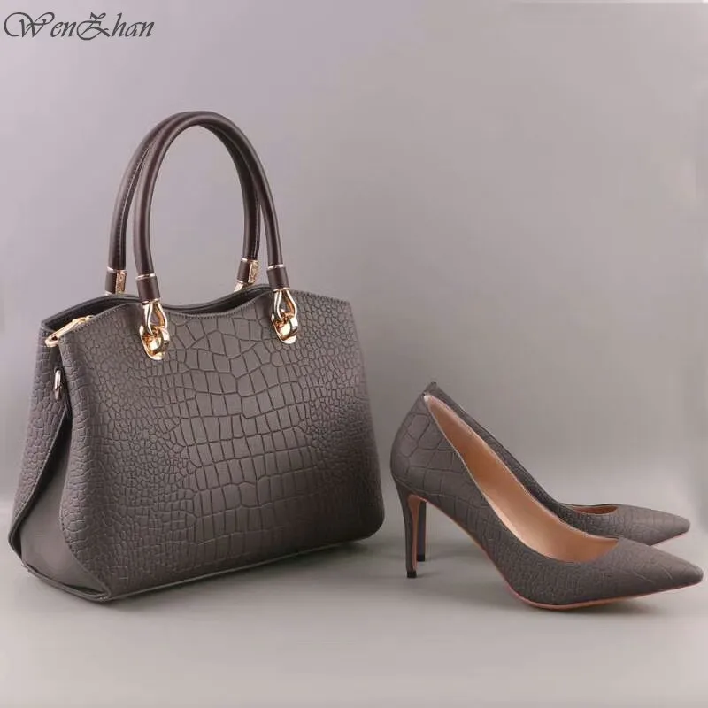 Высококачественные кожаные женские мягкие туфли и сумочка в комплекте, красивый стильный комплект из обуви и сумки на высоком каблуке, размер 36-43, A93-1 в стиле WENZHAN