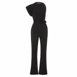 Женский, черный Комбинезоны Асимметричная Мода рюшами пояса Комбинезоны женские тонкие ремни пикантные однотонные офисные летние