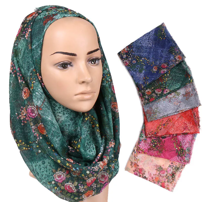 

2019 Luxury Brand Polka Wildflower Viscose Shawl Scarf Ladies Print Soft Hijabs and Wraps Pashmina Bufanda Muslim Sjaal 180*70Cm