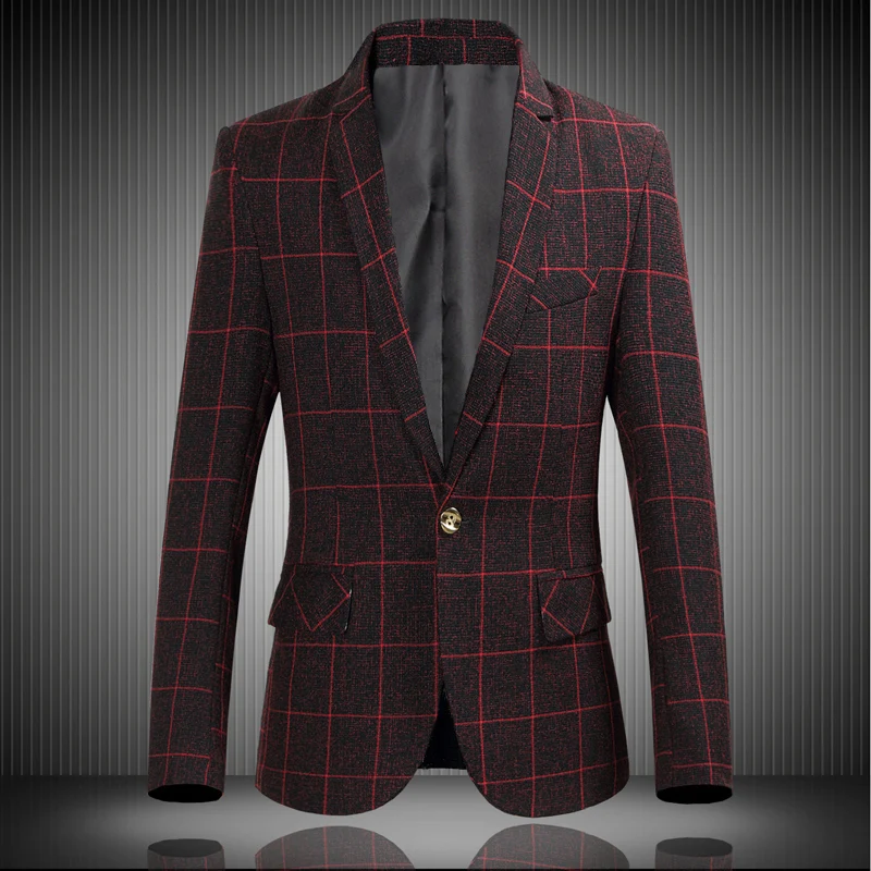 جودة الرجال واحد زر السترة الرجعية الكلاسيكية منقوشة ضئيلة سترة النبيذ الأحمر رمادي الأزياء الأعمال عارضة السترة حجم s-6XL