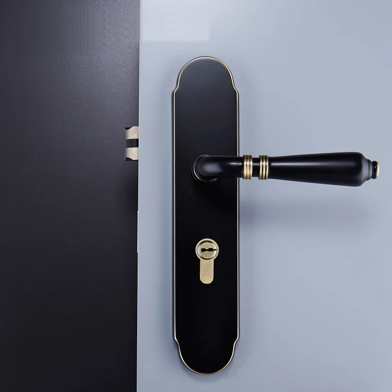 1Set Retro Nordic Ultra-Quiet Brass Door Lock Handle with Key for Interior Room Living Room/Bedroom - 33047123874