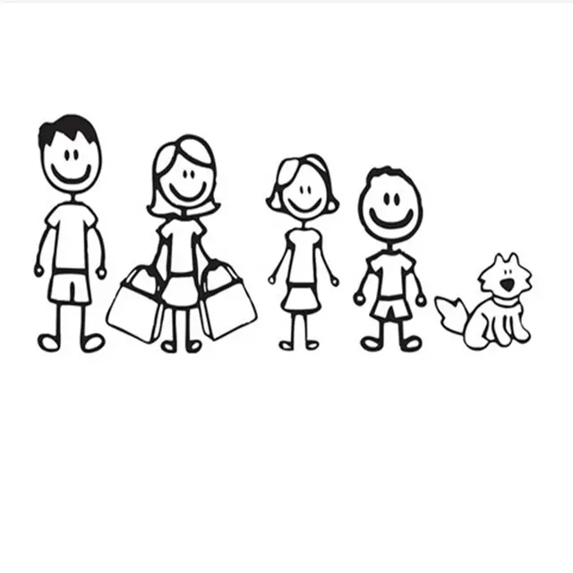 dad mom daugther son and pet dog funny car stickers family cartoon