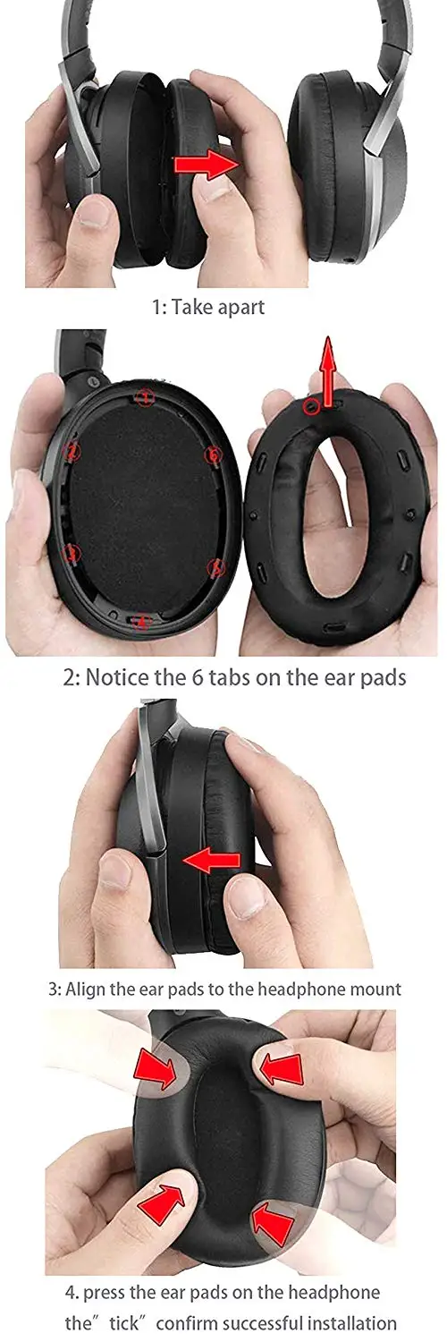 Earpad Replacement Foam Ear Pads Cushions for Sony WH1000XM2 MDR-1000X Headphones with Clip Ring Repair Parts (2)