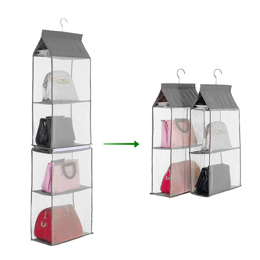 4 Tiers Non woven Detachable Closet Bags Organizer Handbags Hanging