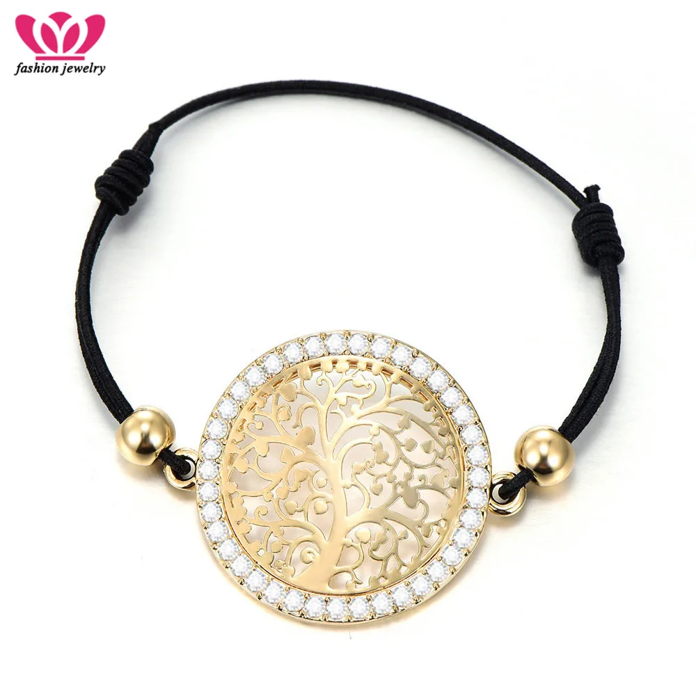 

Clear AAA Crystal Tree of Life Charm Bracelets Adjustable Black Chain Elastic Rope Bracelet For Women Jewelry Xmas Gift 5 Design
