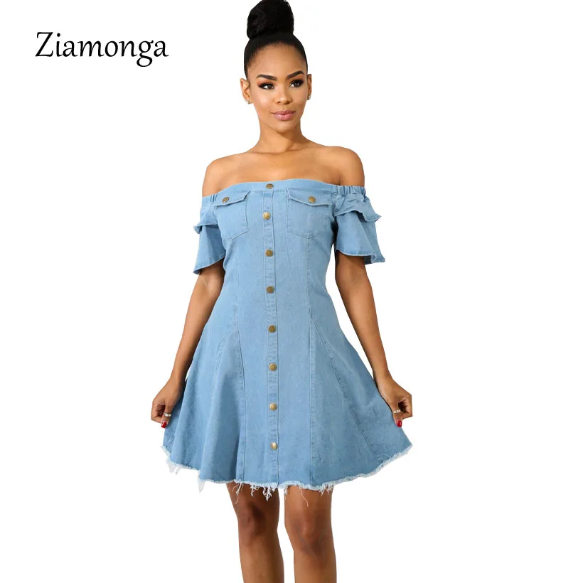 short denim dress