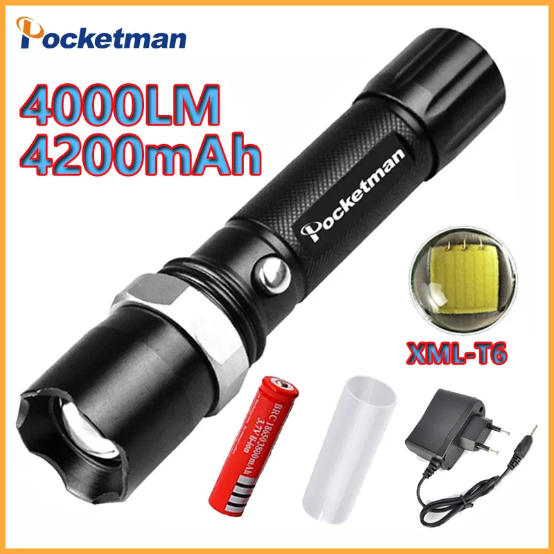

FT17 LED Flashlight XM-L T6 4000LM Aluminum Waterproof Zoomable flashlight Torch 5modes for 18650 Rechargeable Battery or AAA
