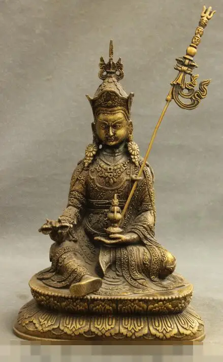 

S05665 12" Tibet Bronze Buddhism Vajra Lotus Padmasambhava Guru Rinpoche Buddha Statue