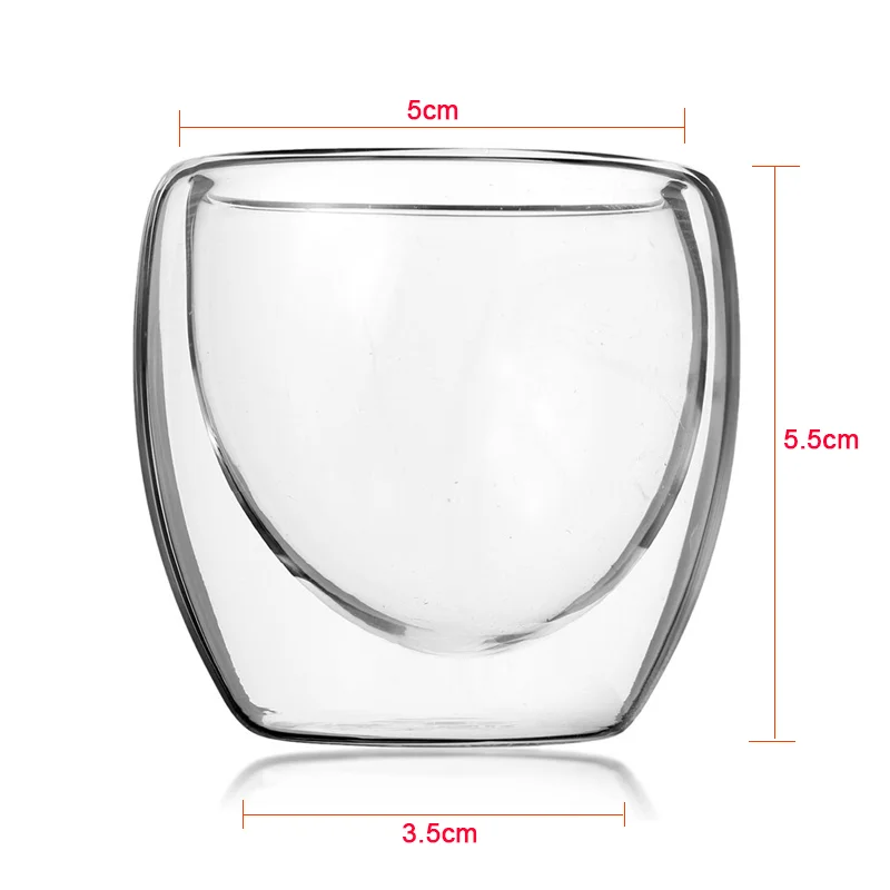 Arshen Durable Modern Heat-Resisting 80ml Clear Double Wall Double Glassware Coffee Tea Cups Glassware Milk Beer Wine Cups