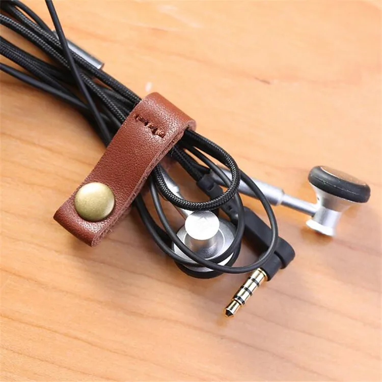 100Pcs Leather Earphone Headphone Winder Cable Organizer Holder Cord Management Holder Wrapped For Charging USB Data Line