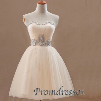 

Sweet Shining Homecoming Dress Crystal Sleeveless Beige Sweetheart Mini Prom Party Cocktail Graduation Dress
