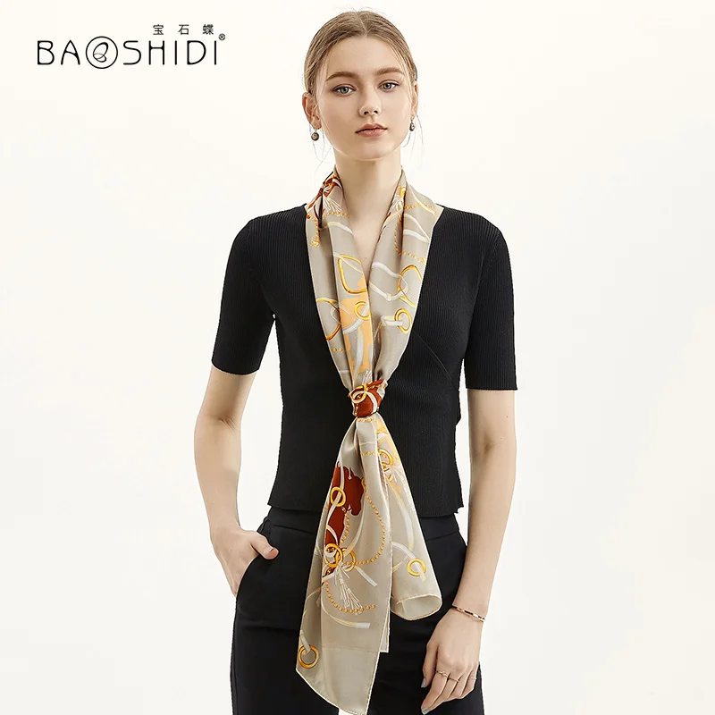 Женский длинный шелковый шарф [BAOSHIDI] Элегантный мягкий атласный из 100% шелка на