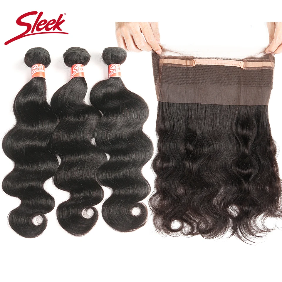 

Sleek 360 Lace Frontal with Bundle Body Wave Peruvian Human Hair Weave 3 Bundles with Frontal Closure Non Remy Free Shipping