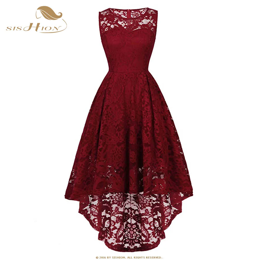 SISHION 11 цветов вечернее женское платье без рукавов сексуальное короткое спереди длинное сзади черное белое красное синее серое элегантное кружевное платье VD1007 - Цвет: Бургундия