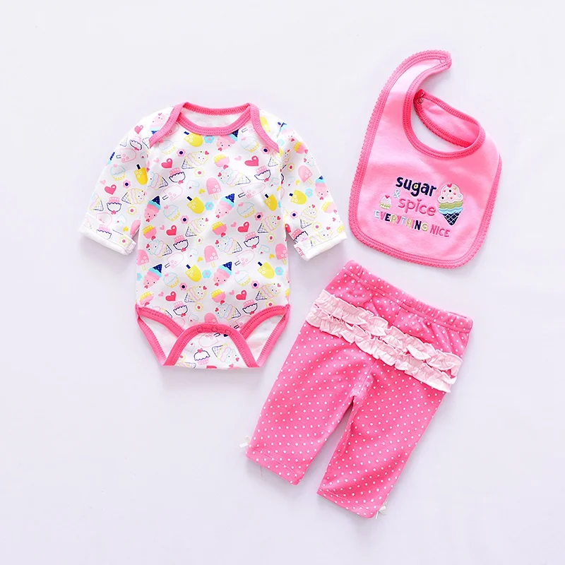 Модные комплекты одежды для малышей хлопковая одежда для маленьких девочек костюм для новорожденных мальчиков 4 предмета, комбинезон с длинными рукавами для младенцев+ брюки+ носки+ нагрудник - Цвет: Color as photo