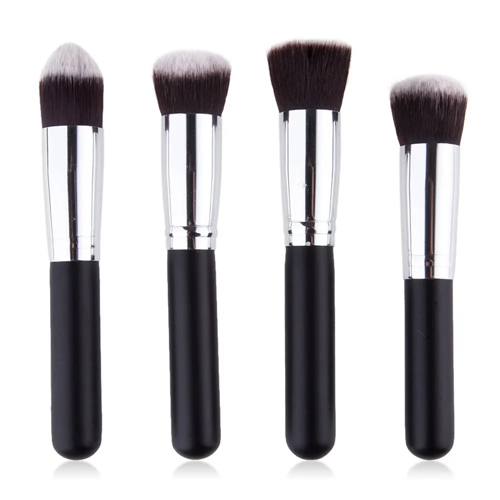 

4 Pcs Maquiagem Makeup Brush Set Black Handle Silver Tube Short Feather Makeup Brushes Facial Foundation Make Up Brush