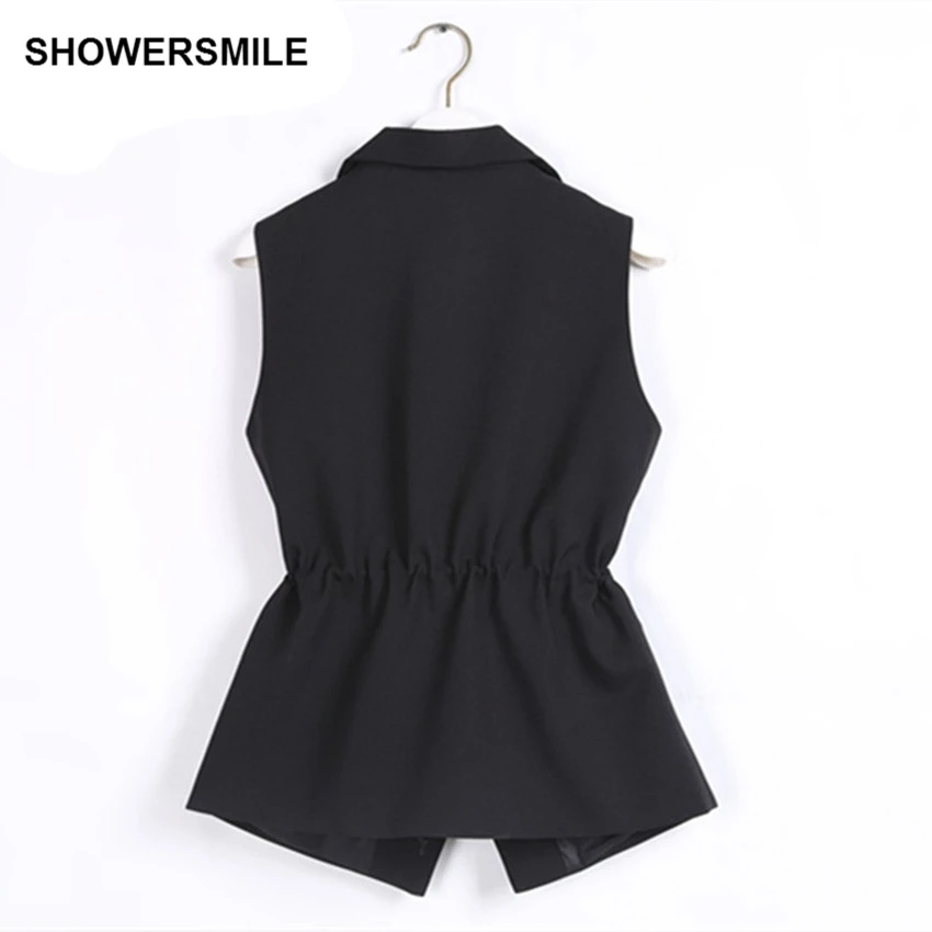 SHOWERSMILE White Vest Women Sleeveless Blazer Office Lady Slim Fit Waistcoat Turn Down Collar Brand Short Female Vests Coats