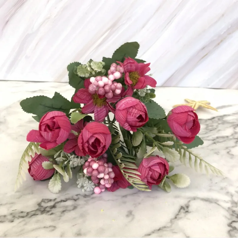 Роза из искусственного шелка Цветы высокое качество букет 12 голов поддельные цветы ромашки бутон украшение для свадьбы дома аксессуары с пеной