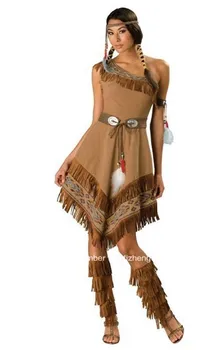

FREE SHIPPING Pocahontas indian squaw cowgirl princess fancy dress costume plus size s-6xl