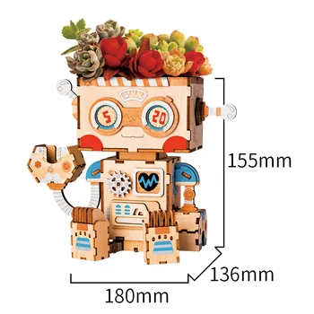 

Robotime wooden 3D puzzle building model toy cartoon robot office tabletop desktop decoration flowerpot succulent garden pot 1pc