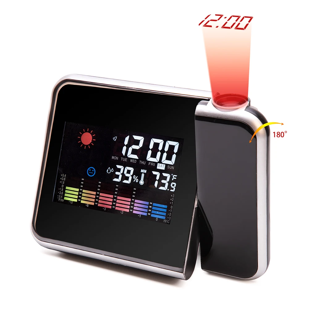 

2018HotSale! Digital LCD Projection LED Display Alarm Clock Weather Snooze Function Temperature Thermometer Humidity Table Clock