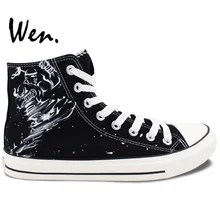 Вэнь ручная роспись обувь дизайн пользовательские черная обувь Муай Тай K.O. Для мужчин Для женщин высокие холщовые кроссовки рождественские подарки